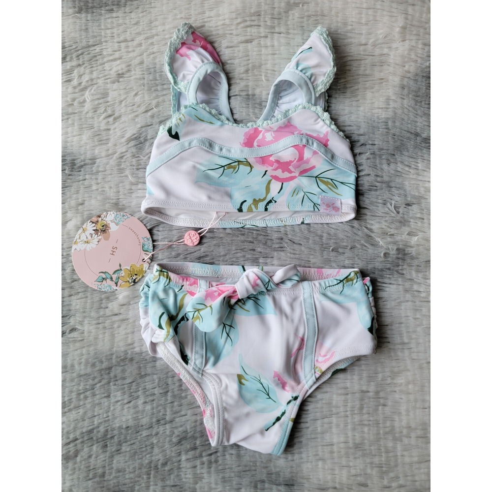 Sweet Honey Baby Girl 6m Bikini NWT Retro Tankini Blue Floral Swimsuit 2 Piece